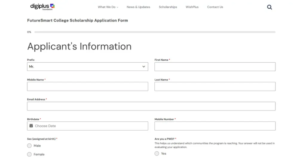 FutureSmart College Scholarship Application Form